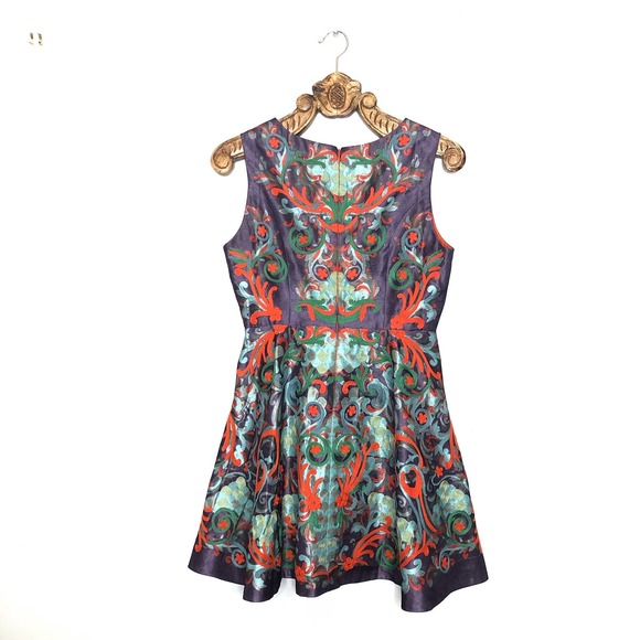 Anthropologie Pankaj & Nidhi Octave Embroidered Flare Purple Mini Dress 10Petite - Picture 2 of 10